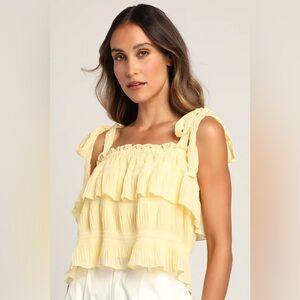 Tiers to Summer Yellow Tie-Strap Tiered Tank Top